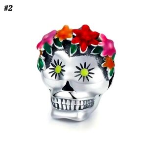 #2 Silver Flower Halo Skull Charm